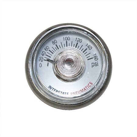 Interstate Pneumatics Pressure Gauge, 0 to 160 PSI psi, 1.25 in Dial, 1/8 in NPT Back Location G2100-160